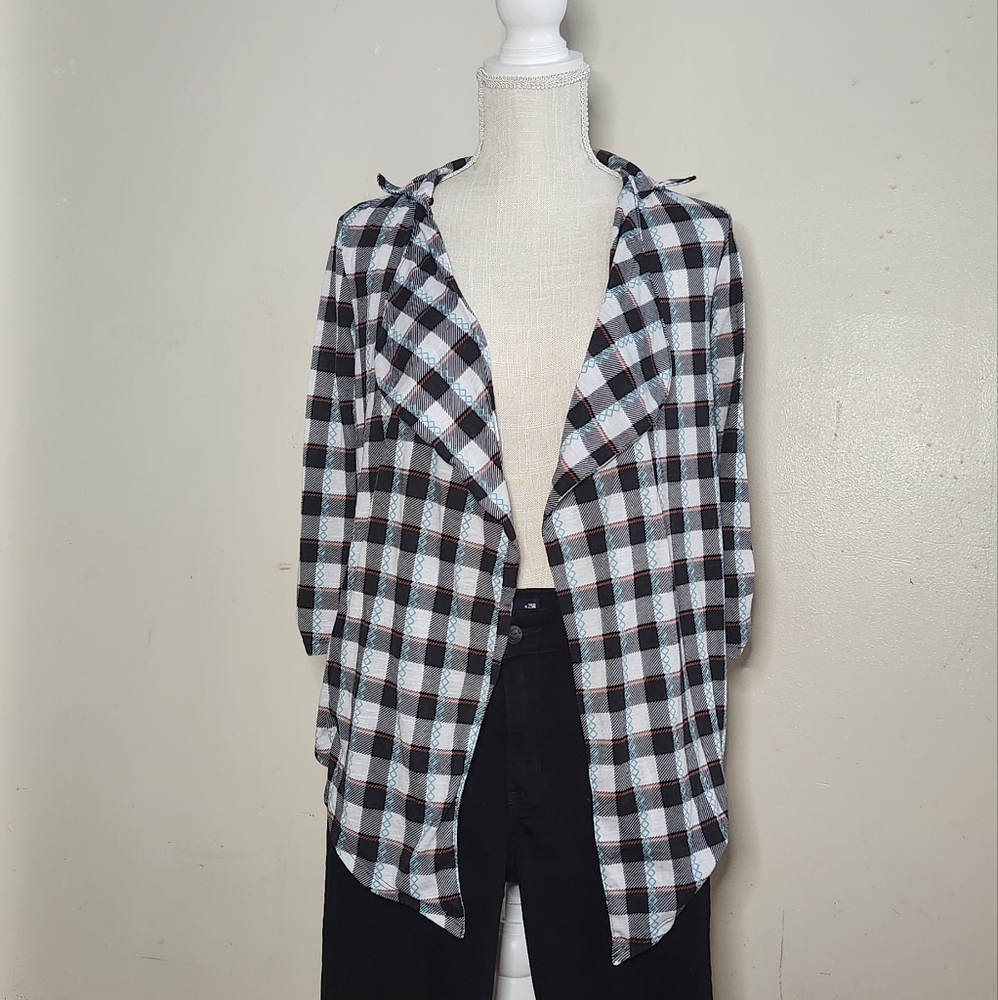Size small plaid open-front cardigan